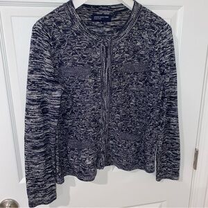 Jones New York Navy and White Cardigan Sweater - Petite Medium